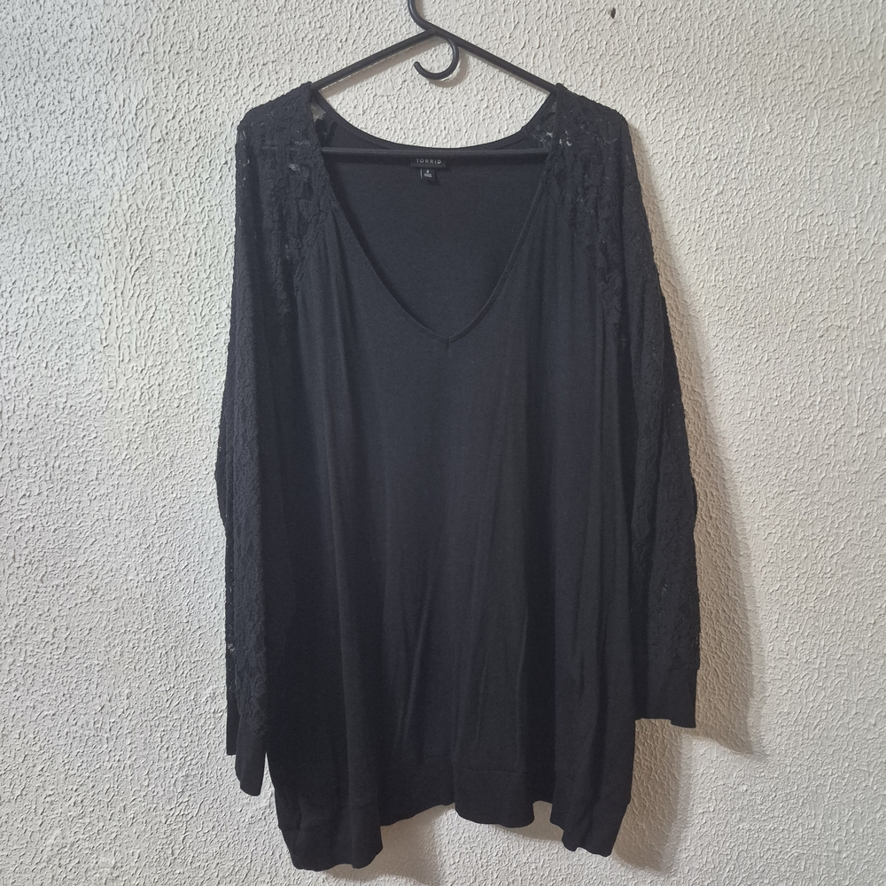 Torrid Black Lace Sleeve Blouse